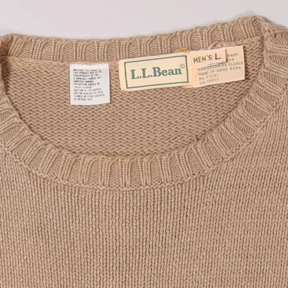 Vintage L.L. Bean Ribbed Crewneck Sweater Beige Cotton Men's Size Large